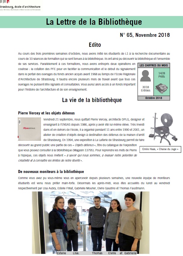 Lettre de la bibliothèque de l'ENSAS n° 65